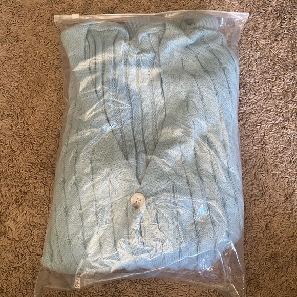 Light blue Cable Knit Cardigan Sweater - Picture 8 of 8